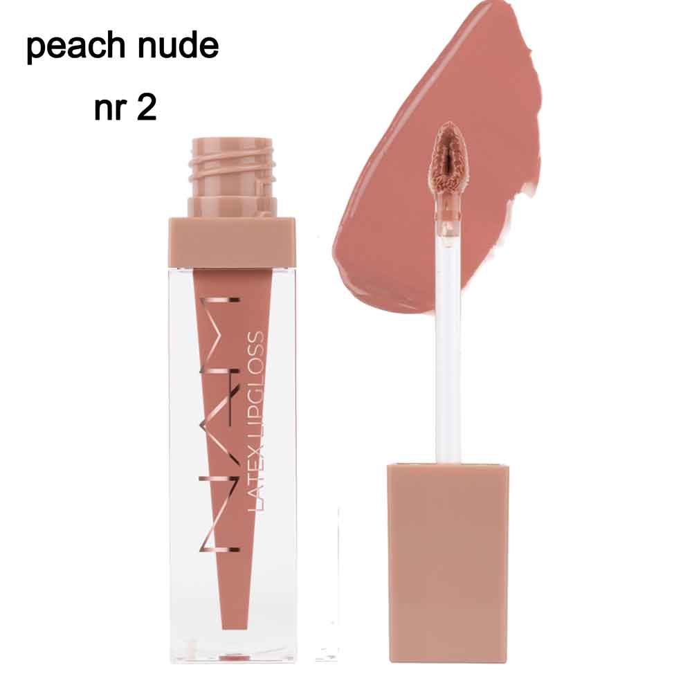 رژ لب مایع براق وحجم دهنده لب نام مدل لاتکس شماره2 ( Nam Latex Lipgloss Volume NR2 peach nude)